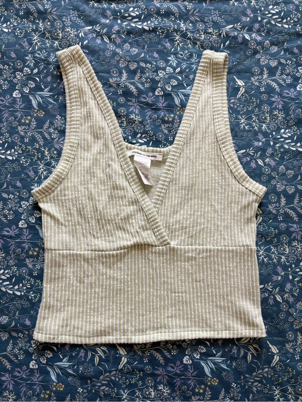 Caution To The Wind Cream Ribbed V-Neck Crop Camisole